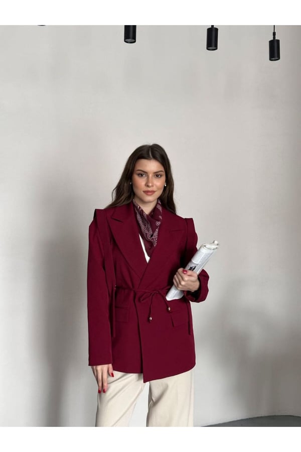 İp Bağlamalı Omuz Kuşak Tasarımlı Blazer Ceket