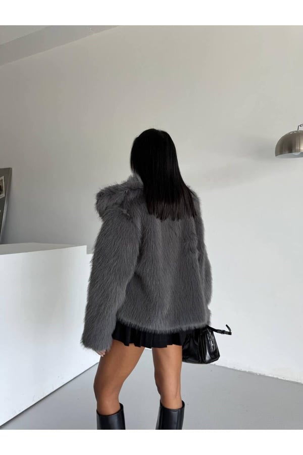 Kadın Çift Çıtçıtlı Cepli Lolita Kürk Mont