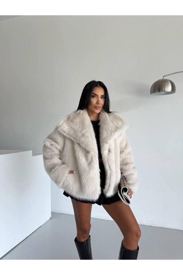 Kadın Çift Çıtçıtlı Cepli Lolita Kürk Mont
