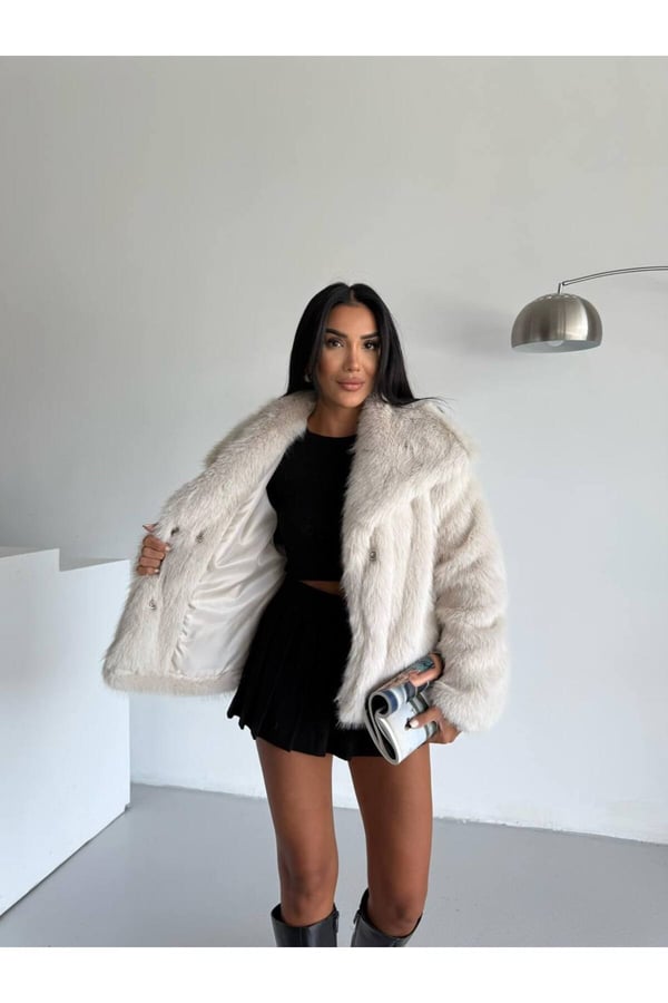 Kadın Çift Çıtçıtlı Cepli Lolita Kürk Mont