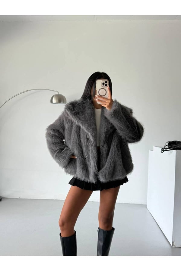 Kadın Çift Çıtçıtlı Cepli Lolita Kürk Mont