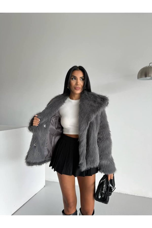 Kadın Çift Çıtçıtlı Cepli Lolita Kürk Mont