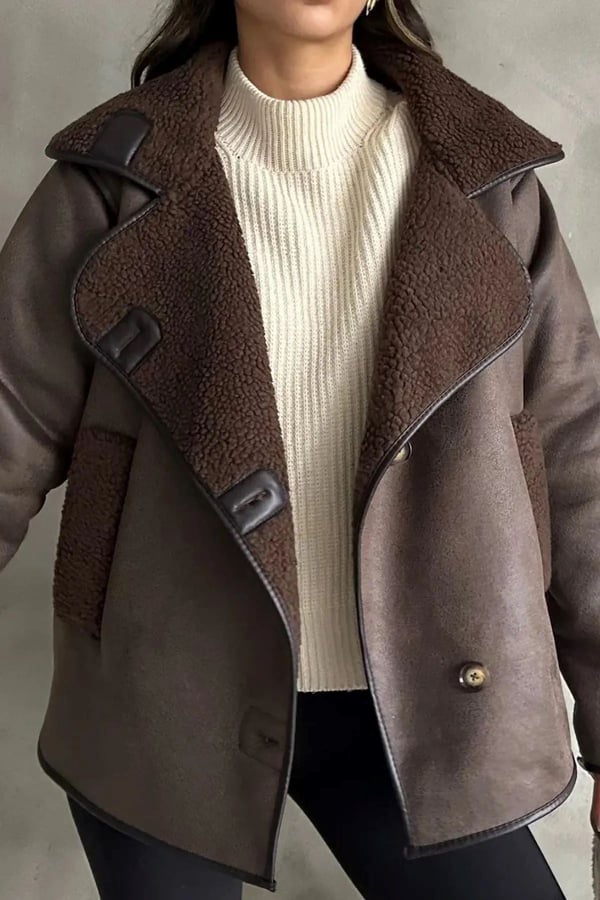 Kadın Oversize İçi Kürklü Deri Ceket Mont kahve