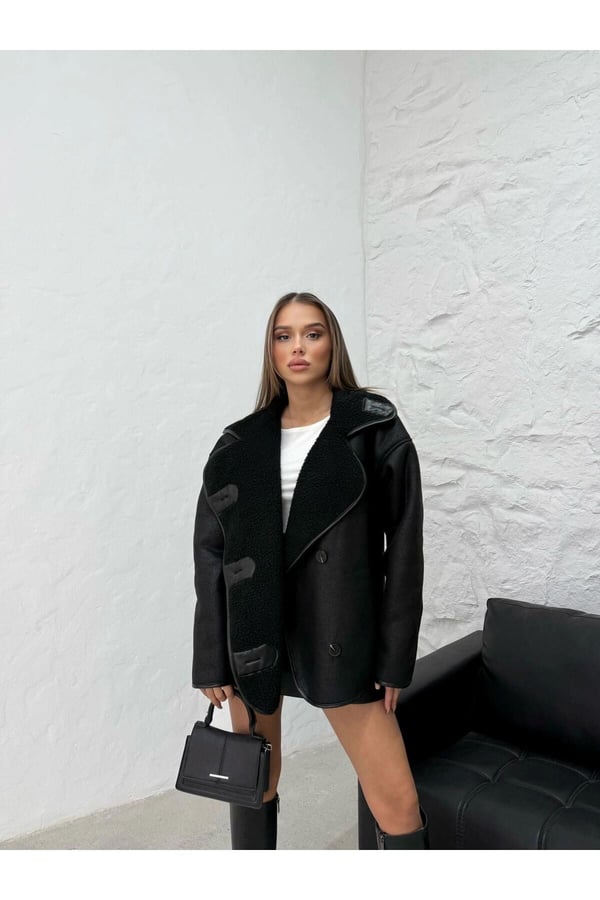 Kadın Oversize İçi Kürklü Deri Ceket Mont
