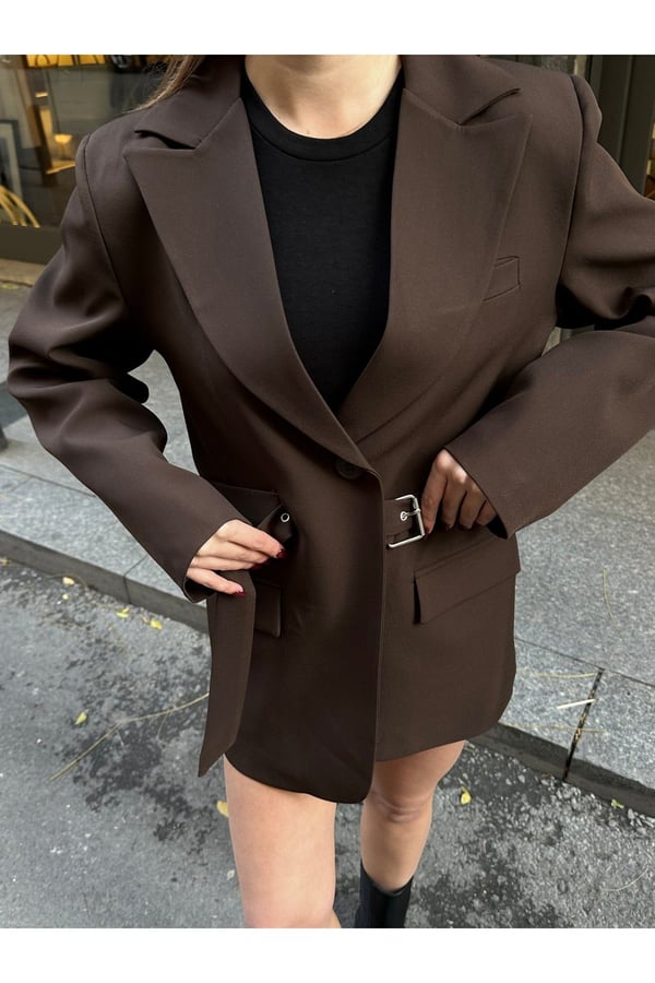 Kadın Yeni Sezon Kemer Detaylı Blazer Ceket