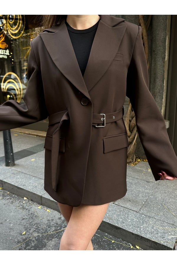 Kadın Yeni Sezon Kemer Detaylı Blazer Ceket