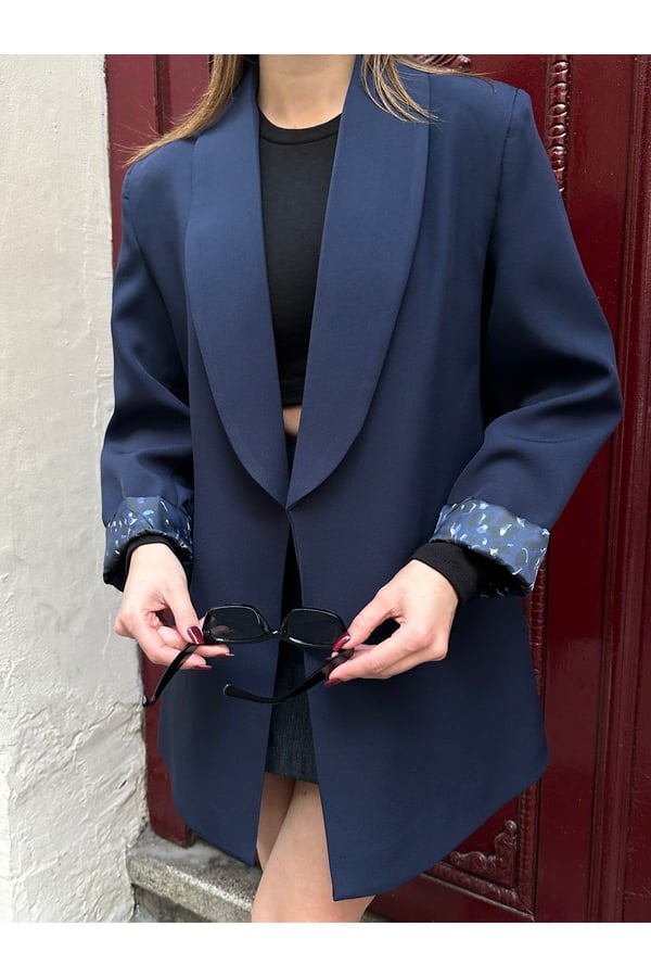 Kadın Yeni Sezon Leopar Astar Detaylı Uzun Blazer Ceket