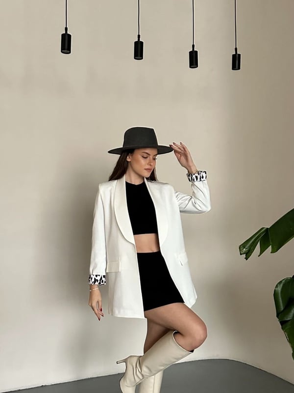 Kadın Yeni Sezon Leopar Astar Detaylı Uzun Blazer Ceket