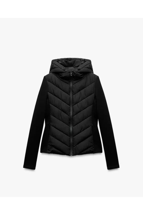 Kapüşonlu Dalgıç Detay Rüzgar geçirmez Slim Fit Şişme Mont
