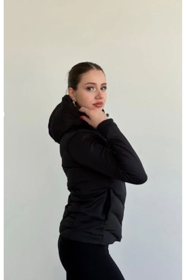 Kapüşonlu Dalgıç Detay Rüzgar geçirmez Slim Fit Şişme Mont