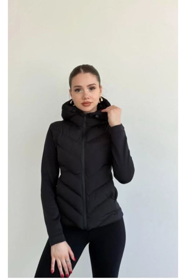 Kapüşonlu Dalgıç Detay Rüzgar geçirmez Slim Fit Şişme Mont