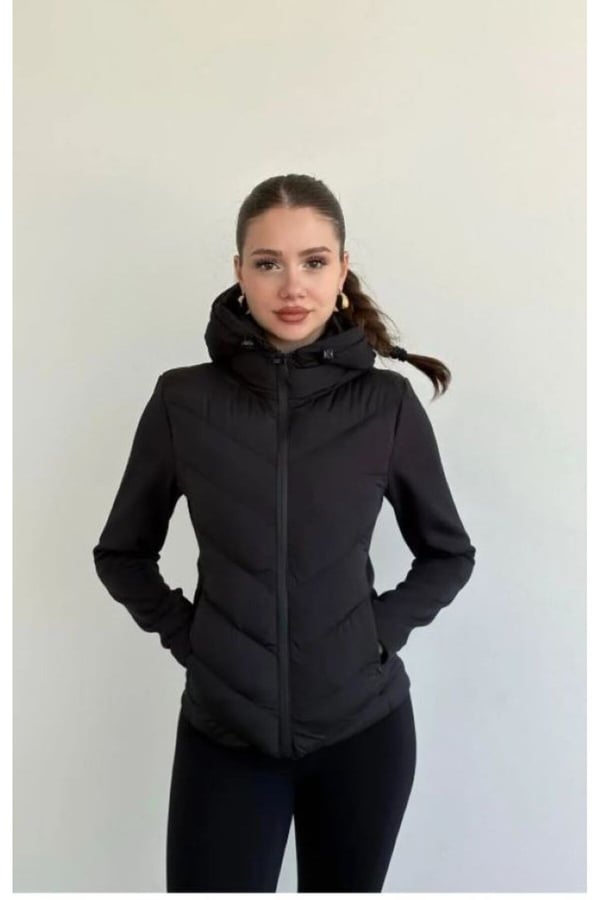 Kapüşonlu Dalgıç Detay Rüzgar geçirmez Slim Fit Şişme Mont