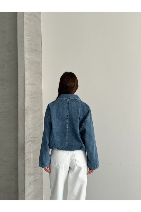 Kemer Detaylı Oversize Jean Kot Ceket