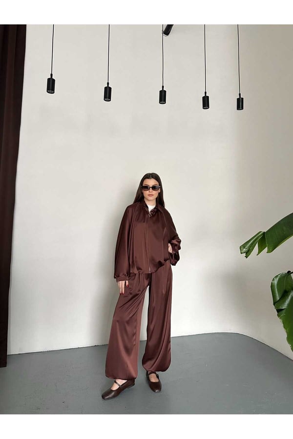 Saten Oversize Kalıp Ceket ve Pantolon İkili Takım