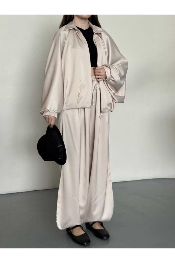 Saten Oversize Kalıp Ceket ve Pantolon İkili Takım