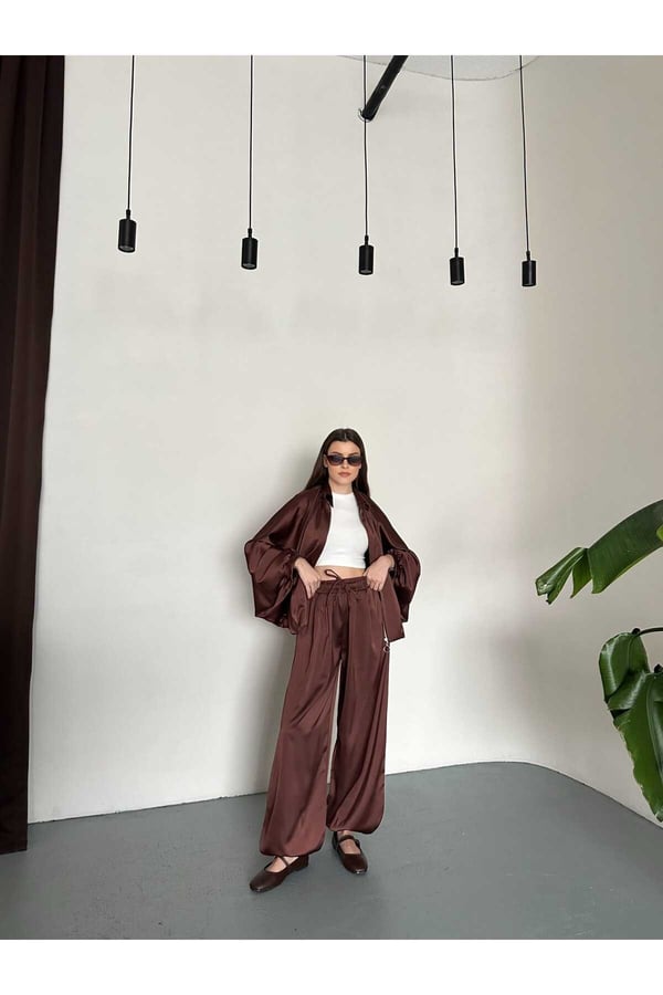 Saten Oversize Kalıp Ceket ve Pantolon İkili Takım