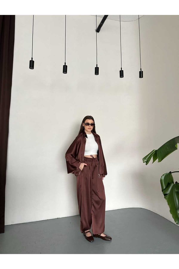 Saten Oversize Kalıp Ceket ve Pantolon İkili Takım