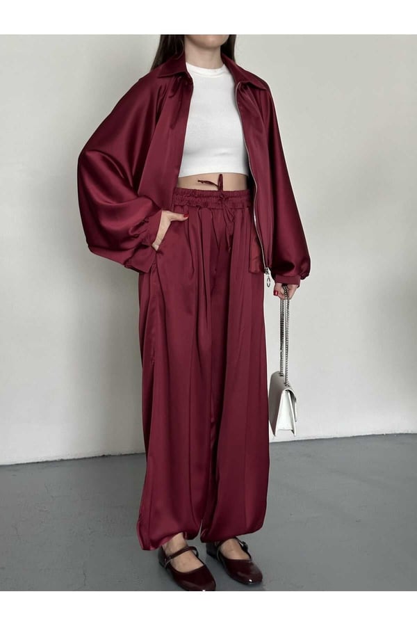 Saten Oversize Kalıp Ceket ve Pantolon İkili Takım