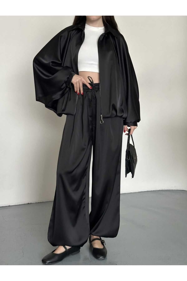 Saten Oversize Kalıp Ceket ve Pantolon İkili Takım
