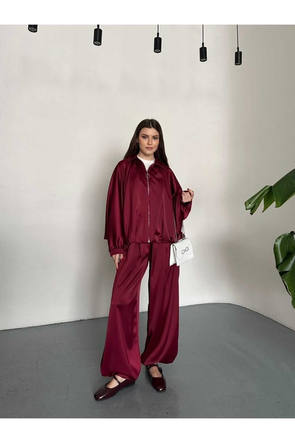 Saten Oversize Kalıp Ceket ve Pantolon İkili Takım