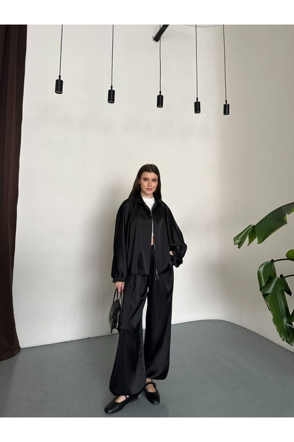 Saten Oversize Kalıp Ceket ve Pantolon İkili Takım