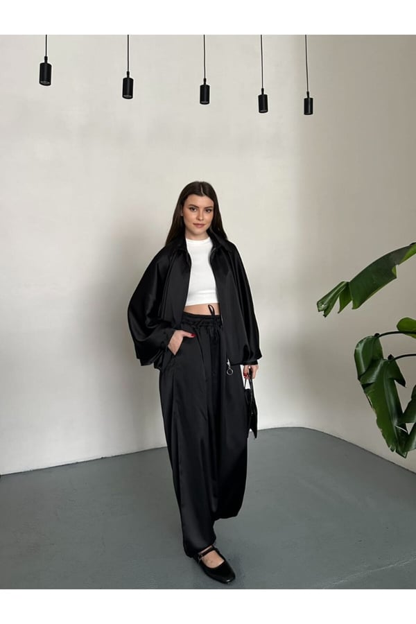 Saten Oversize Kalıp Ceket ve Pantolon İkili Takım