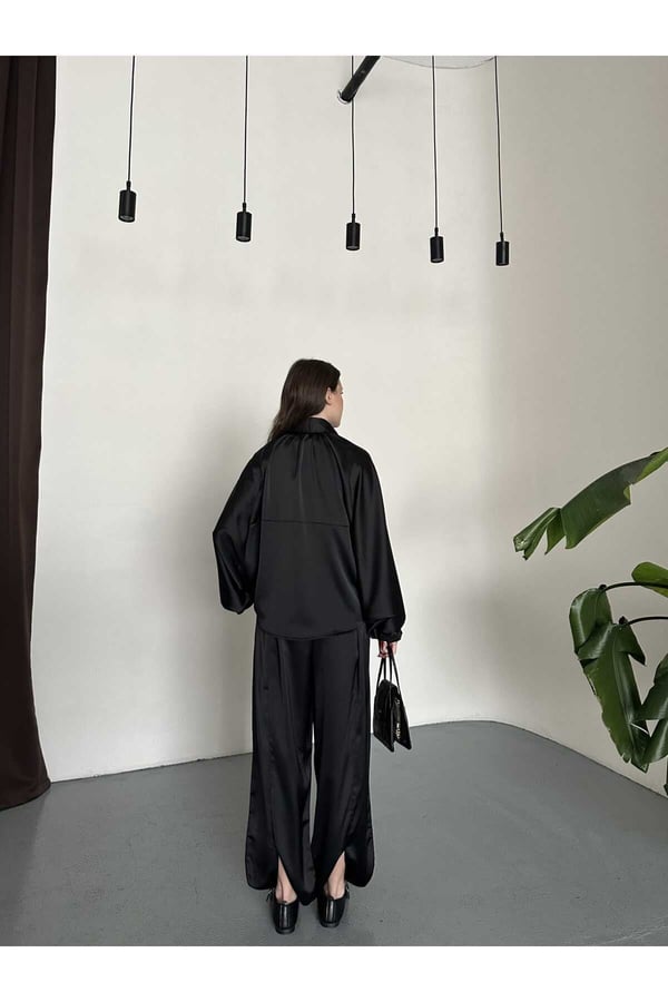 Saten Oversize Kalıp Ceket ve Pantolon İkili Takım