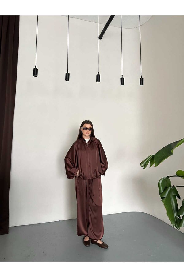 Saten Oversize Kalıp Ceket ve Pantolon İkili Takım