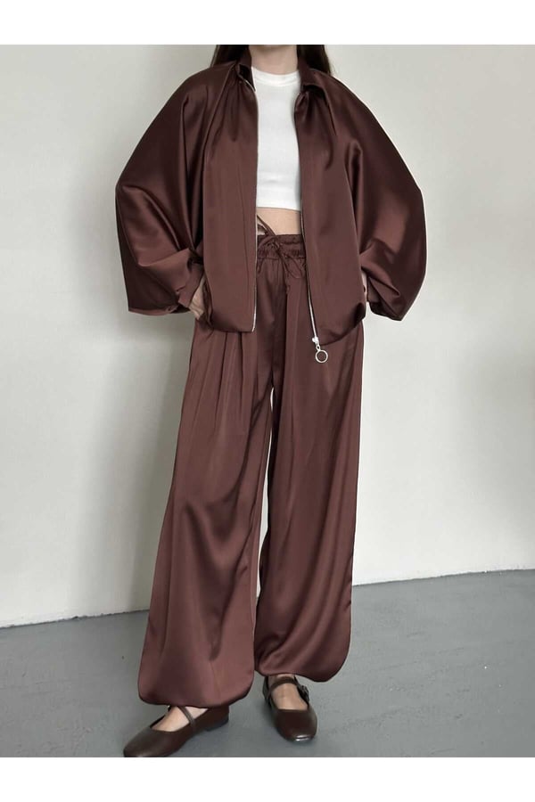 Saten Oversize Kalıp Ceket ve Pantolon İkili Takım