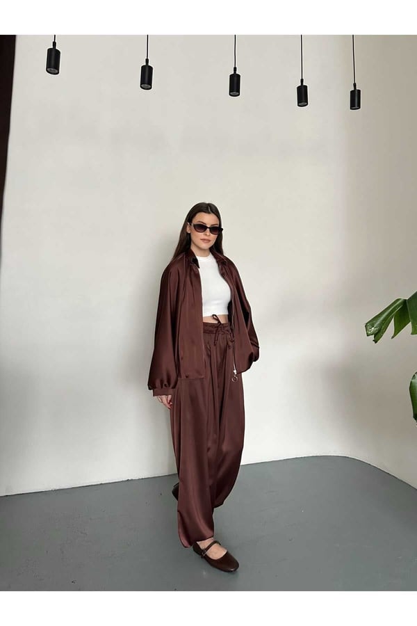 Saten Oversize Kalıp Ceket ve Pantolon İkili Takım