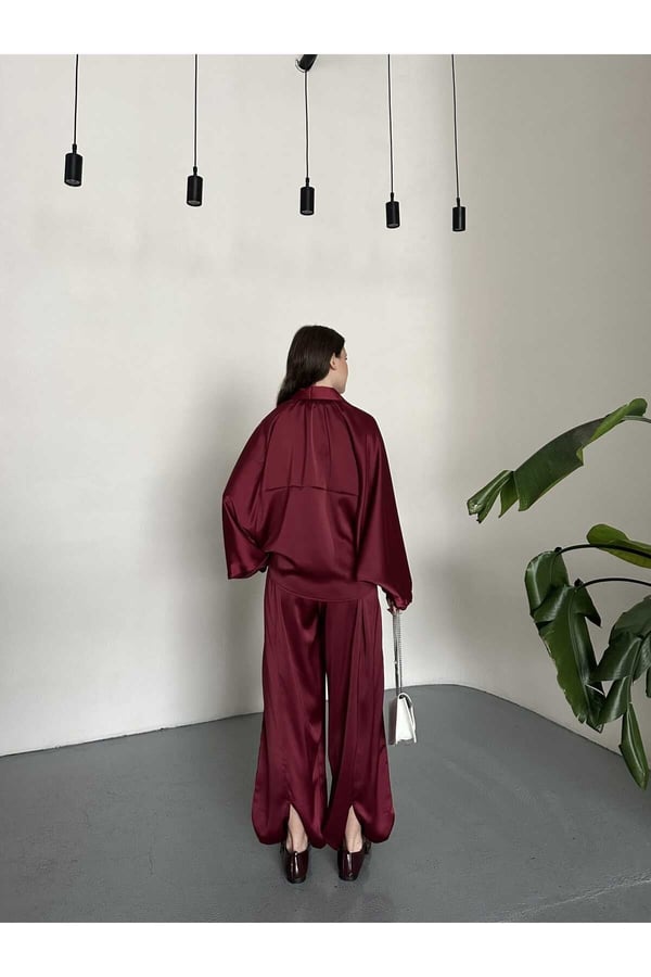 Saten Oversize Kalıp Ceket ve Pantolon İkili Takım