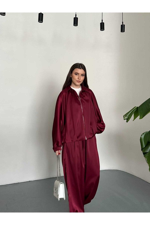 Saten Oversize Kalıp Ceket ve Pantolon İkili Takım
