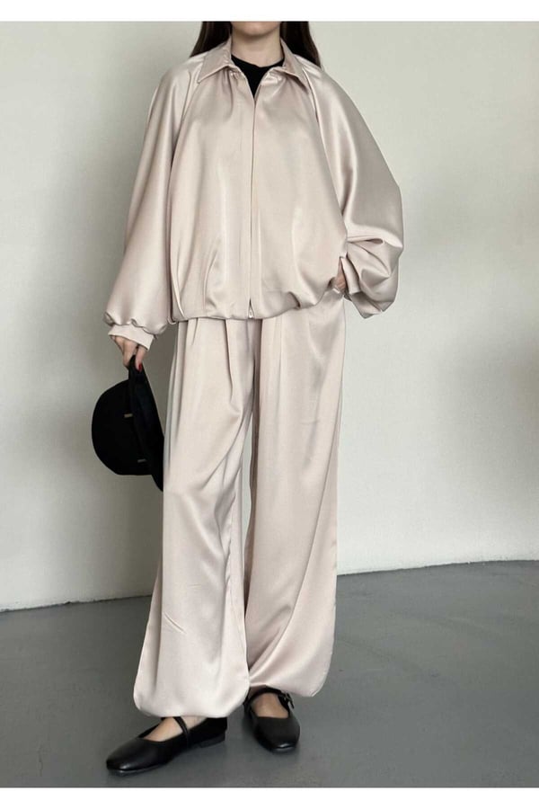 Saten Oversize Kalıp Ceket ve Pantolon İkili Takım