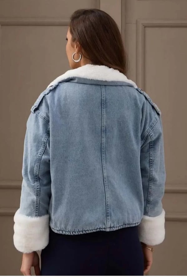 Yakası Kolları Ve içi Yumuşak Peluş Kürklü Kot Mont