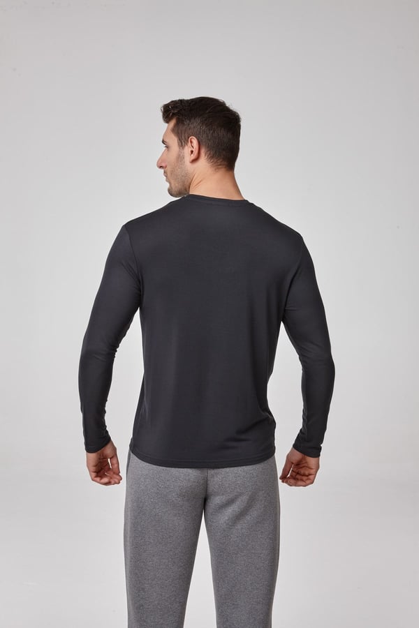 Erkek Uzun Kollu Antrasit Modal T-Shirt – Sıfır Yaka, Esnek, Rahat Kalıp, Basic Model C0T2N61