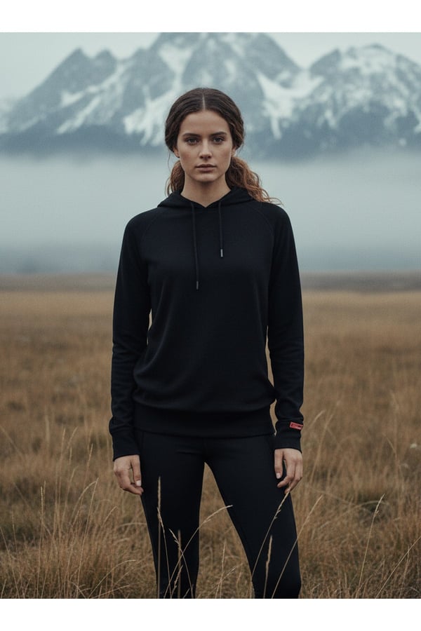 Kadın Termal Kapşonlu Sweatshirt 2. Seviye 5938 - Siyah
