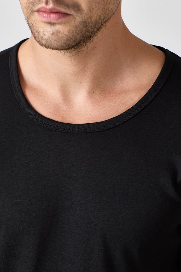Unisex Siyah Açık Yaka Uzun Kollu Ekonomik Termal İçlik 343
