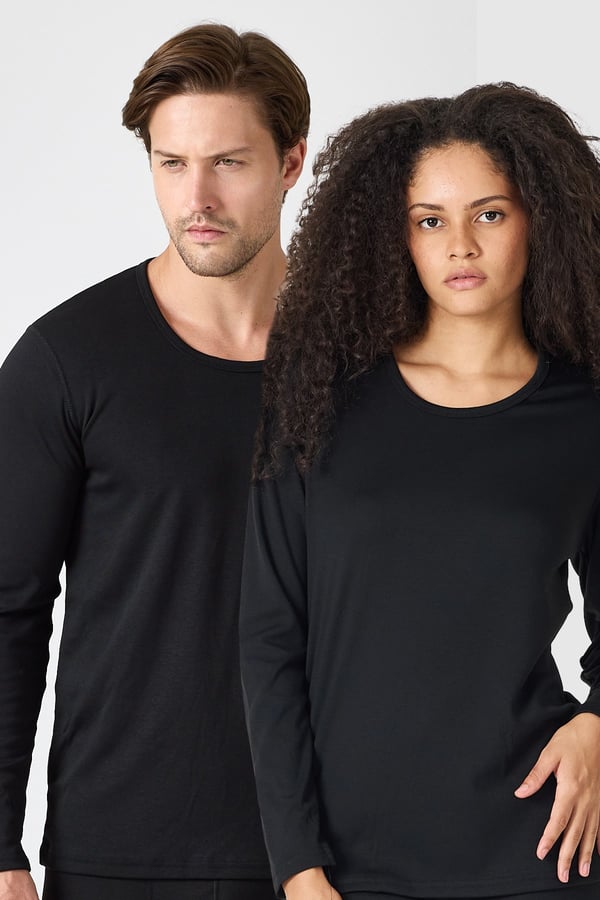 Unisex Siyah Açık Yaka Uzun Kollu Ekonomik Termal İçlik 343