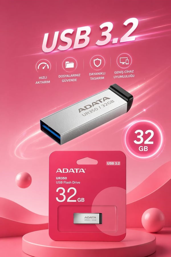 Adata UR350/32G 32GB USB 3.2 Gen1 Metal Flash Bellek