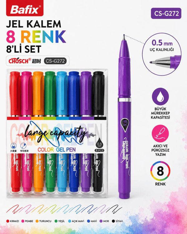 Bafix Chosch CS-G272 Jel Kalem 0.5 mm | 8 Renk 8’li Set
