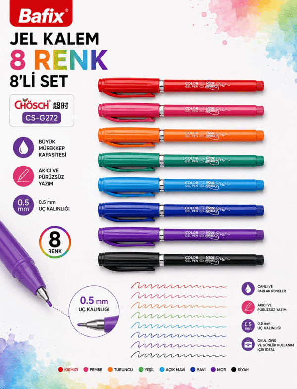 Bafix Chosch CS-G272 Jel Kalem 0.5 mm | 8 Renk 8’li Set