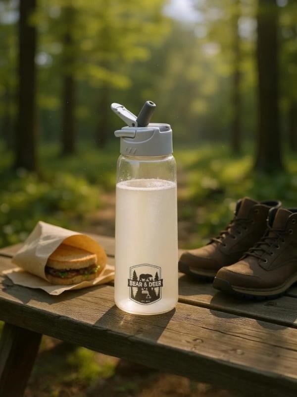 Bear & Dear Tritan Oynar Tutacaklı Gri Şeffaf Plastik Matara 750 ML - MT0005