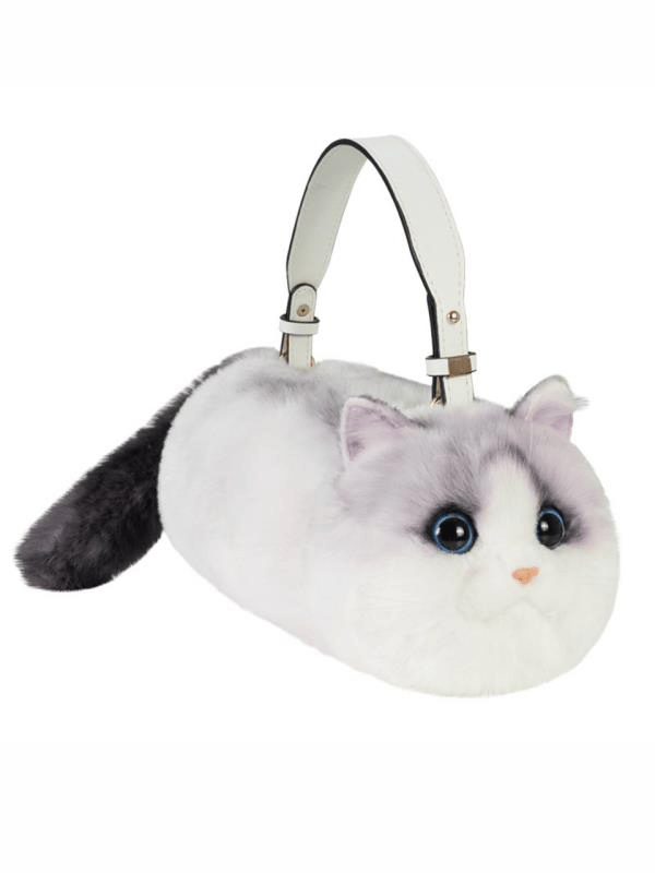 Bear & Deer Pelüş Kedi Şeklinde El Çantası – Kirli Beyaz - BD-CAT003