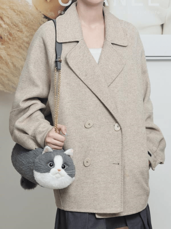 Bear & Deer Pelüş Kedi Şeklinde El Çantası – Gri - BD-CAT005