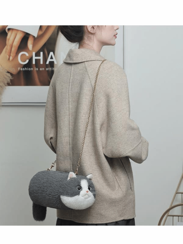 Bear & Deer Pelüş Kedi Şeklinde El Çantası – Gri - BD-CAT005