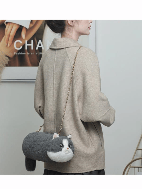 Bear & Deer Pelüş Kedi Şeklinde El Çantası – Gri - BD-CAT005