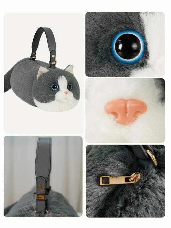 Bear & Deer Pelüş Kedi Şeklinde El Çantası – Gri - BD-CAT005