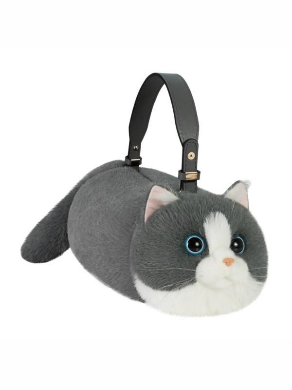 Bear & Deer Pelüş Kedi Şeklinde El Çantası – Gri - BD-CAT005