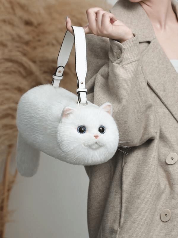 Bear & Deer Pelüş Kedi Şeklinde El Çantası – Beyaz - BD-CAT006