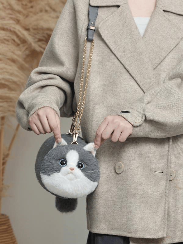 Bear & Deer Pelüş Kedi Şeklinde El Çantası – Gri - BD-CAT005
